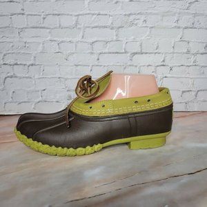 LL Bean Bean Boots Green Womens Size 7 Rubber Moc Duck Bootie Leather Shoe Low